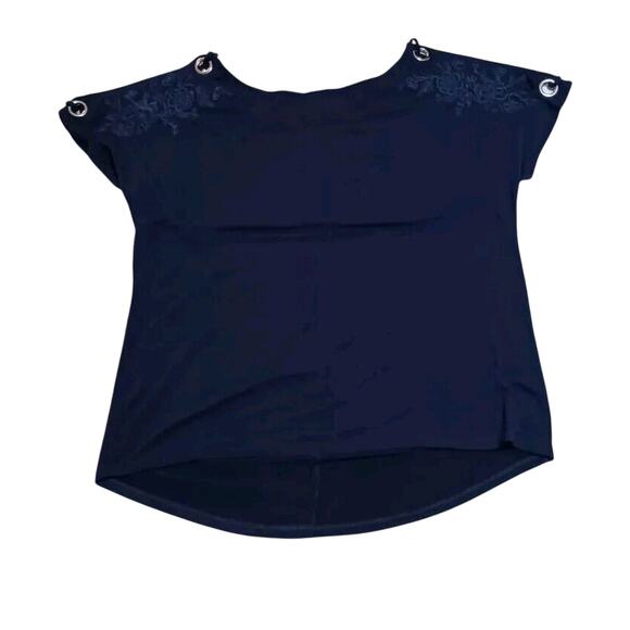 Cable & Gauge Womens Large Cut Out Top with Grommets Floral Design Blue Viscose - Picture 1 of 4